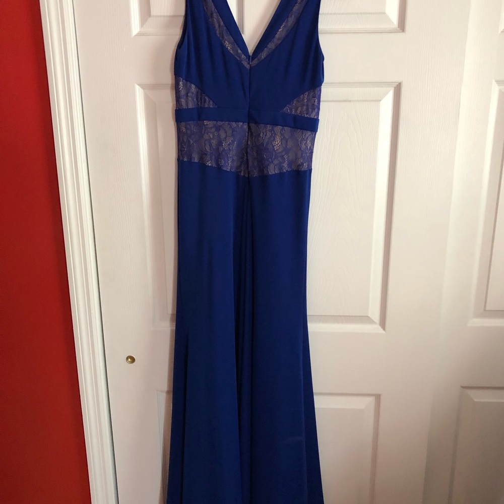 BCBG floor length blue gown, worn once!